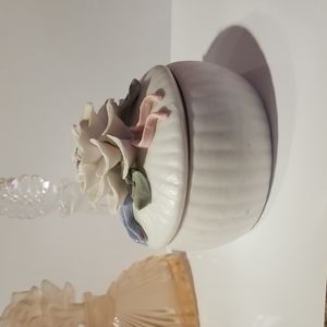 Vintage Porcelain Floral Trinket Container